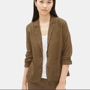 Eileen Fisher Pine Needle 100% Organic Linen Blazer Jacket Womens Sz L Rn78121
